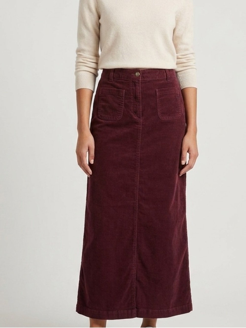 Vintage Fashion Bug Corduroy Maxi Skirt in Burgundy Size 6